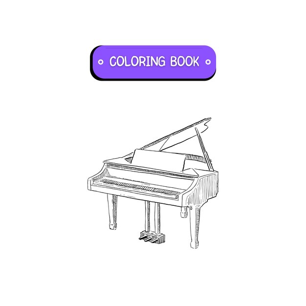 Premium vector hand drawn piano kawaii coloring book illustration