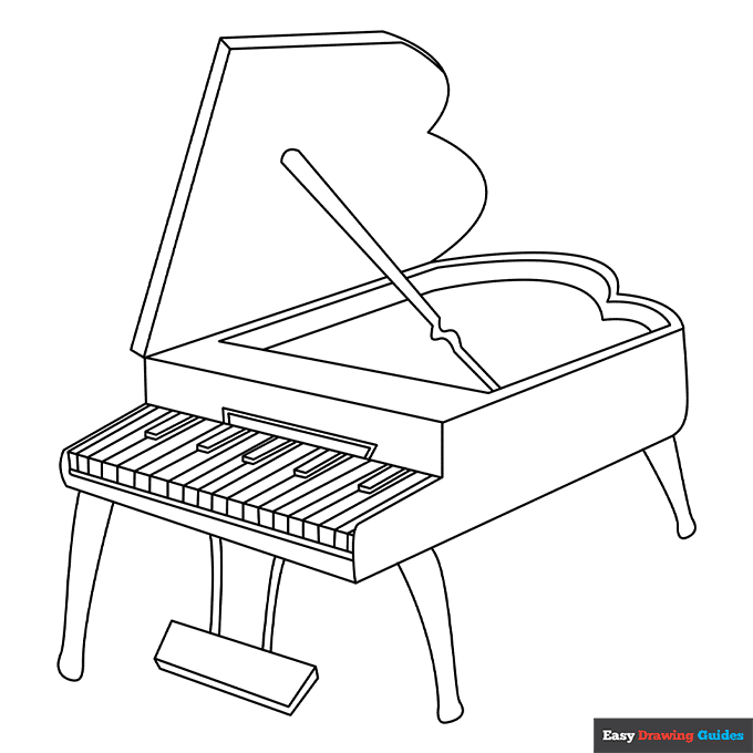 Piano coloring page easy drawing guides