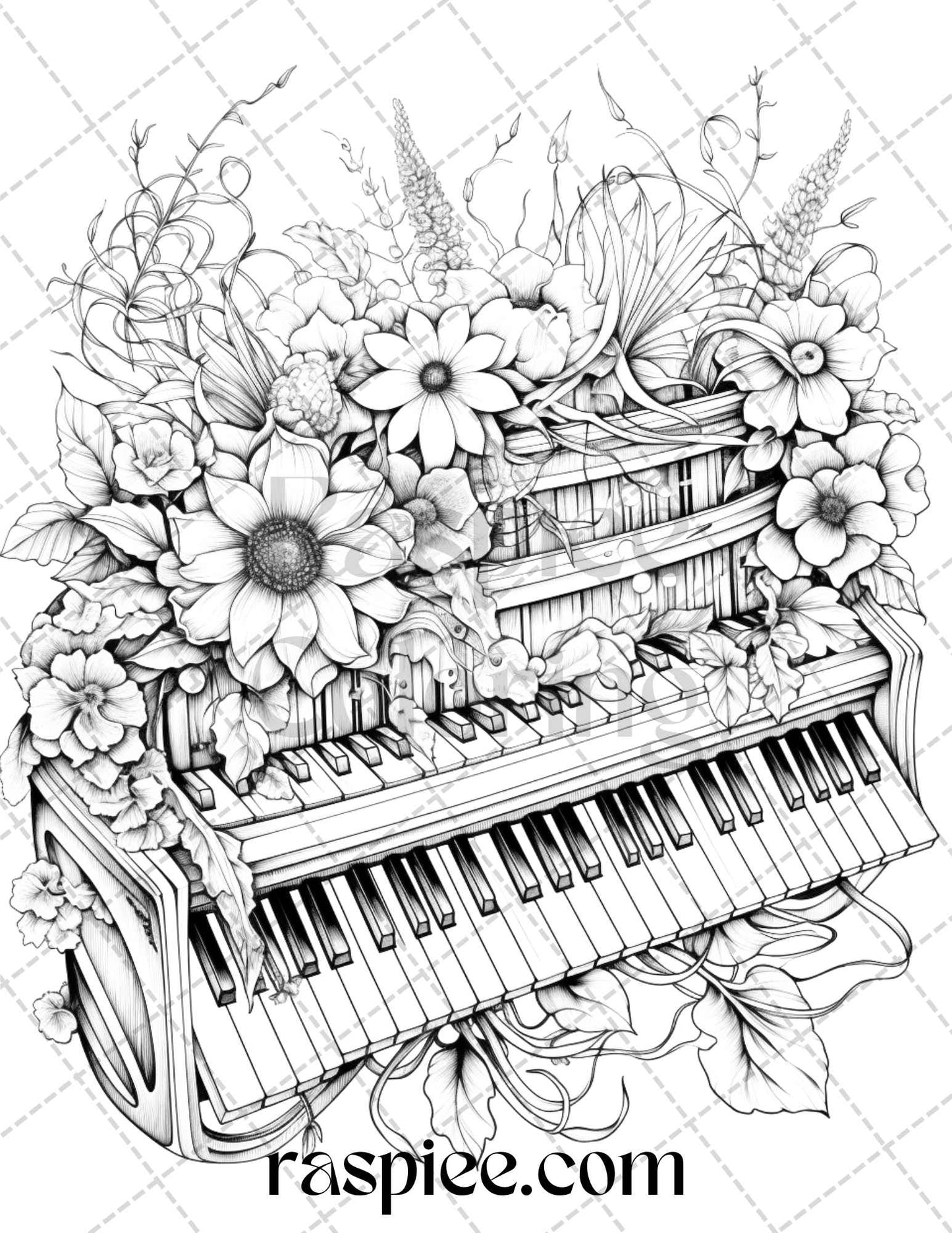 Musical instrument flower grayscale coloring pages printable for ad â coloring