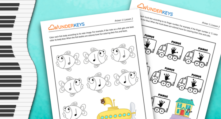 Coloring pages for students in primer piano book