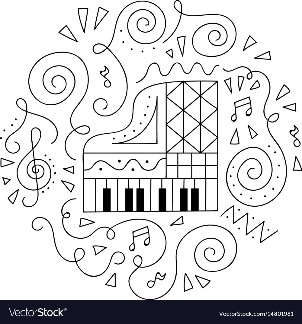 Doodle piano coloring page royalty free vector image