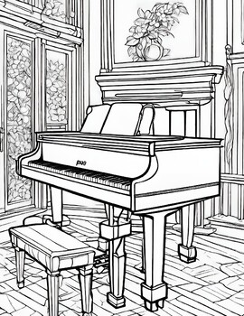 Piano coloring page tpt