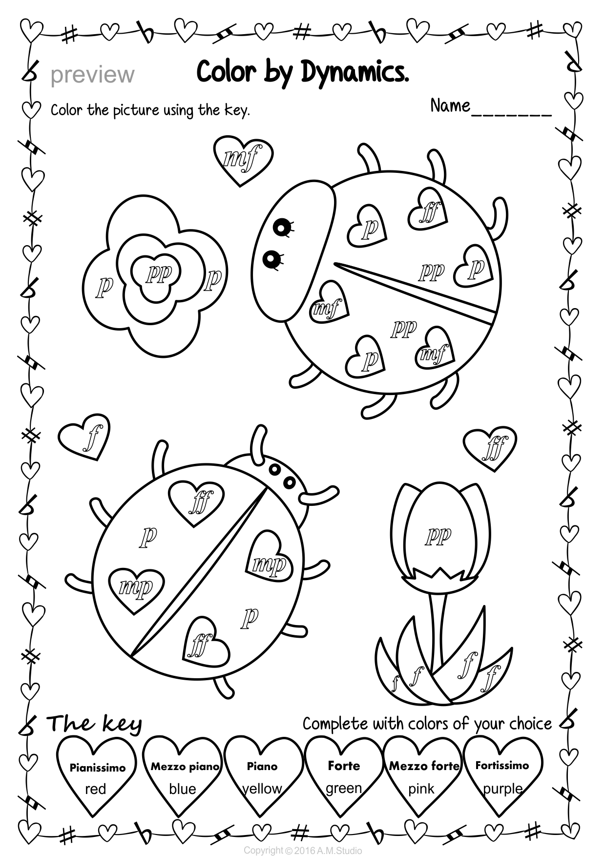 Valentines day music coloring pages color by dynamics music theory music coloring music theory worksheets