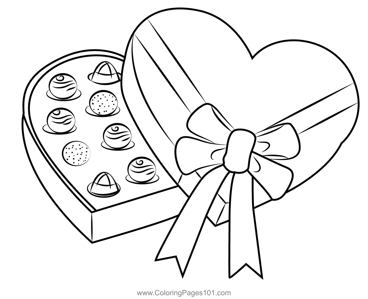 Valentine chocolate box coloring page for kids