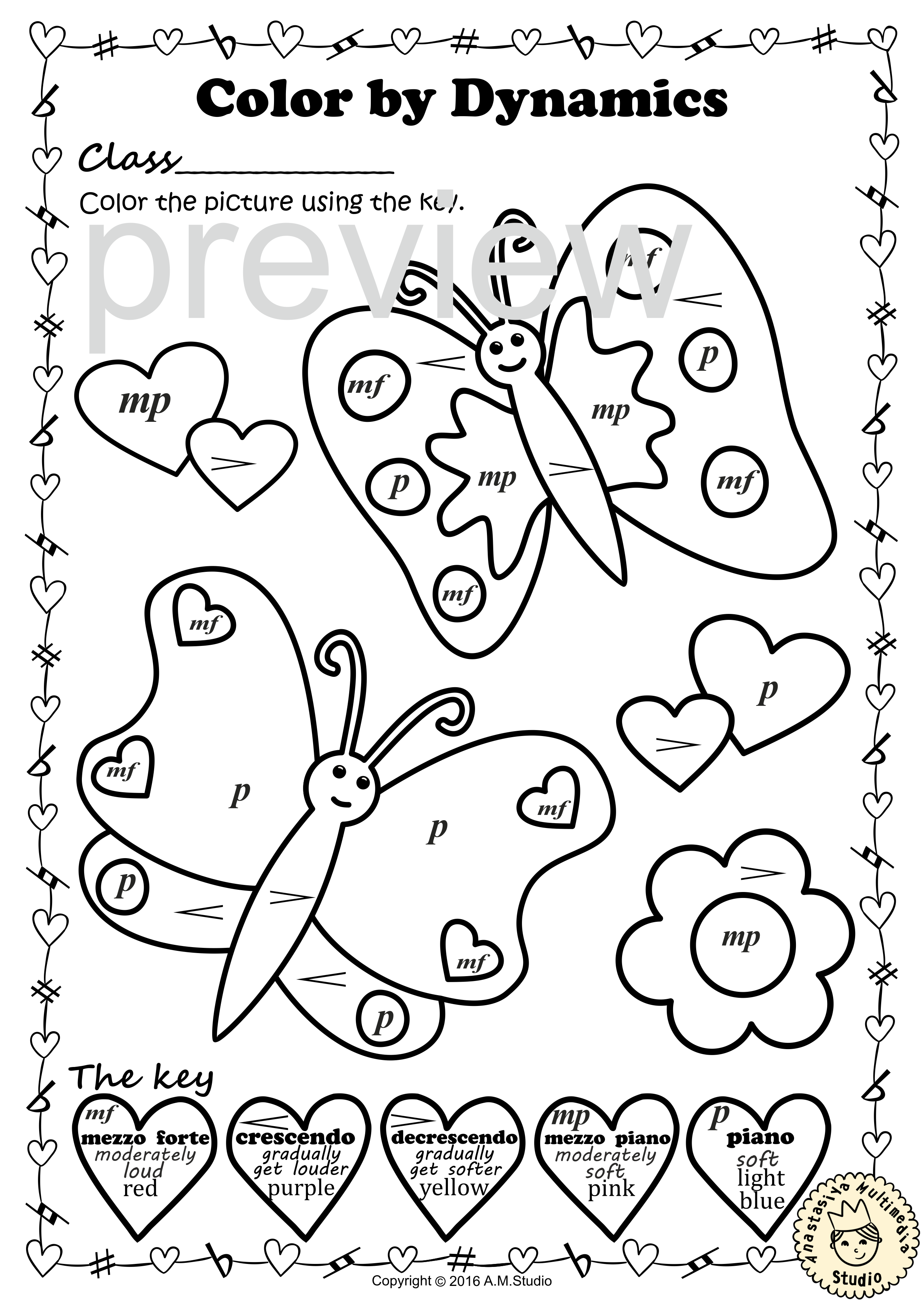 Valentines day music coloring pages color by dynamics made by teachers