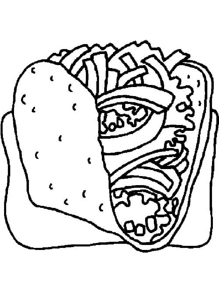 Burrito on a plate coloring page