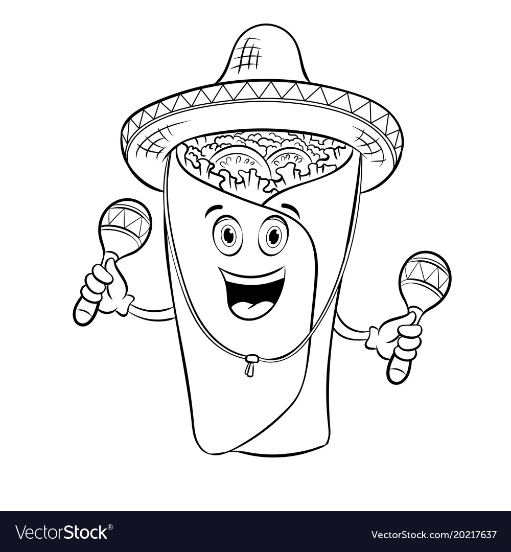 Burrito and maraca coloring book royalty free vector image