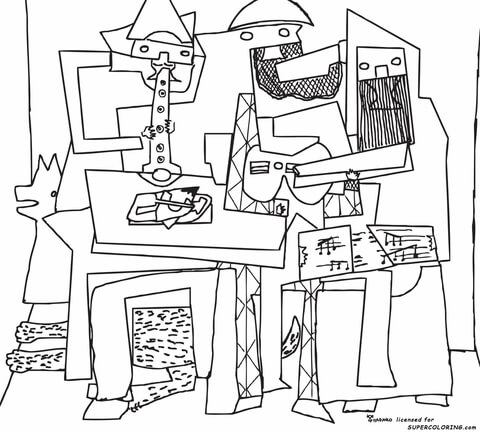 Three musicians by pablo picasso coloring page free printable coloring pages