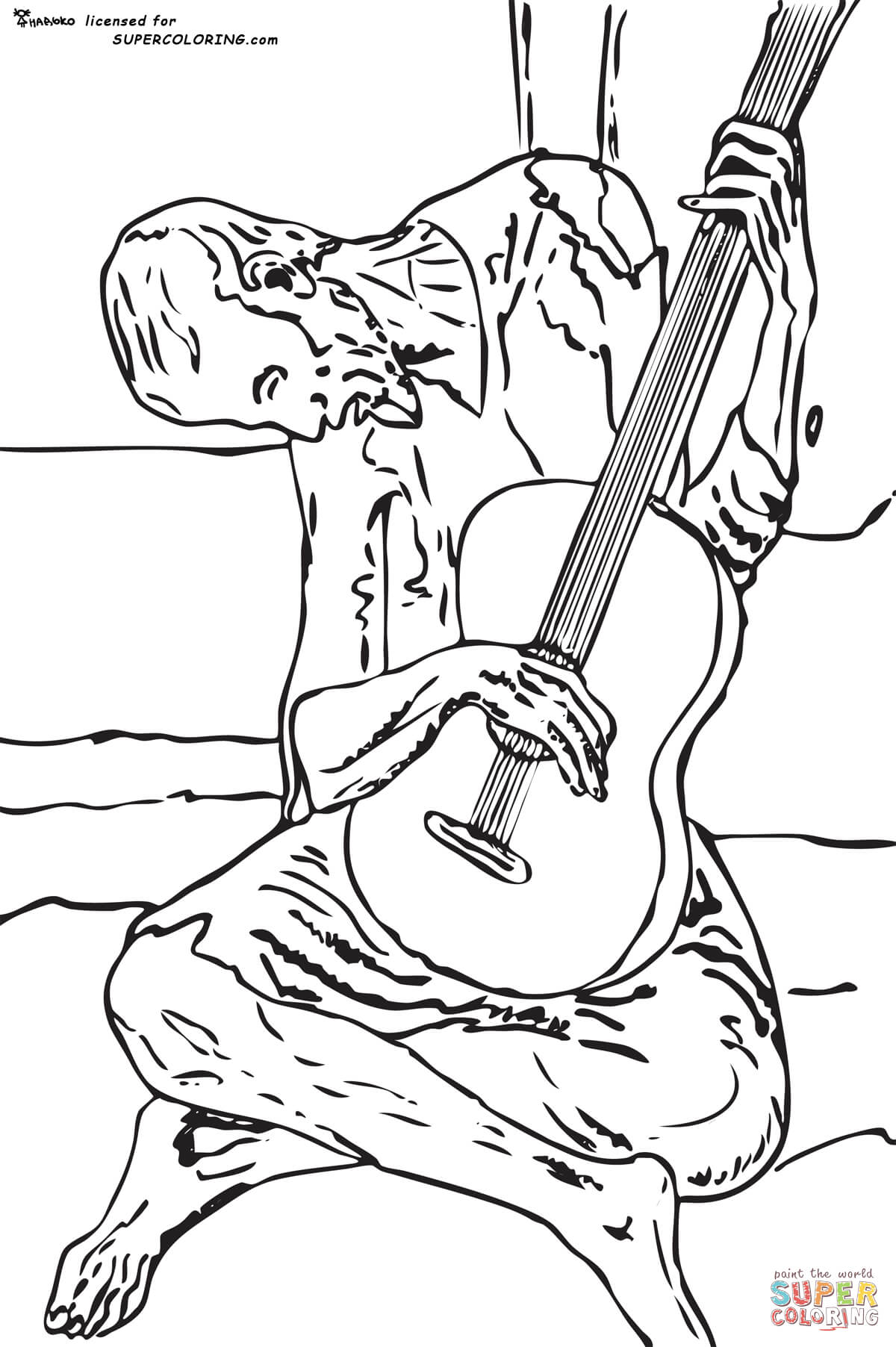 The old guitarist by pablo picasso coloring page free printable coloring pages