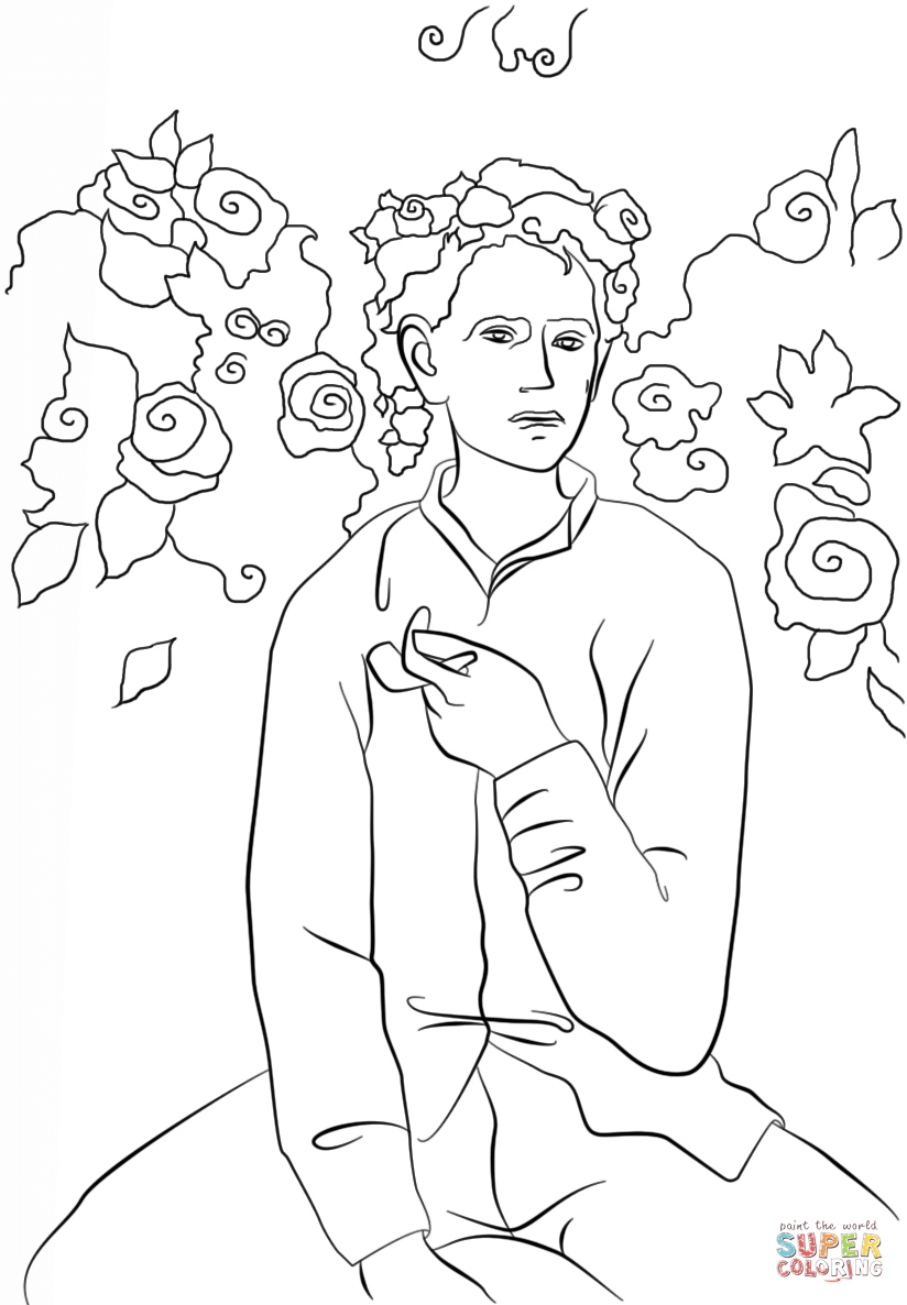 Boy with a pipe by pablo picasso coloring page free printable coloring pages