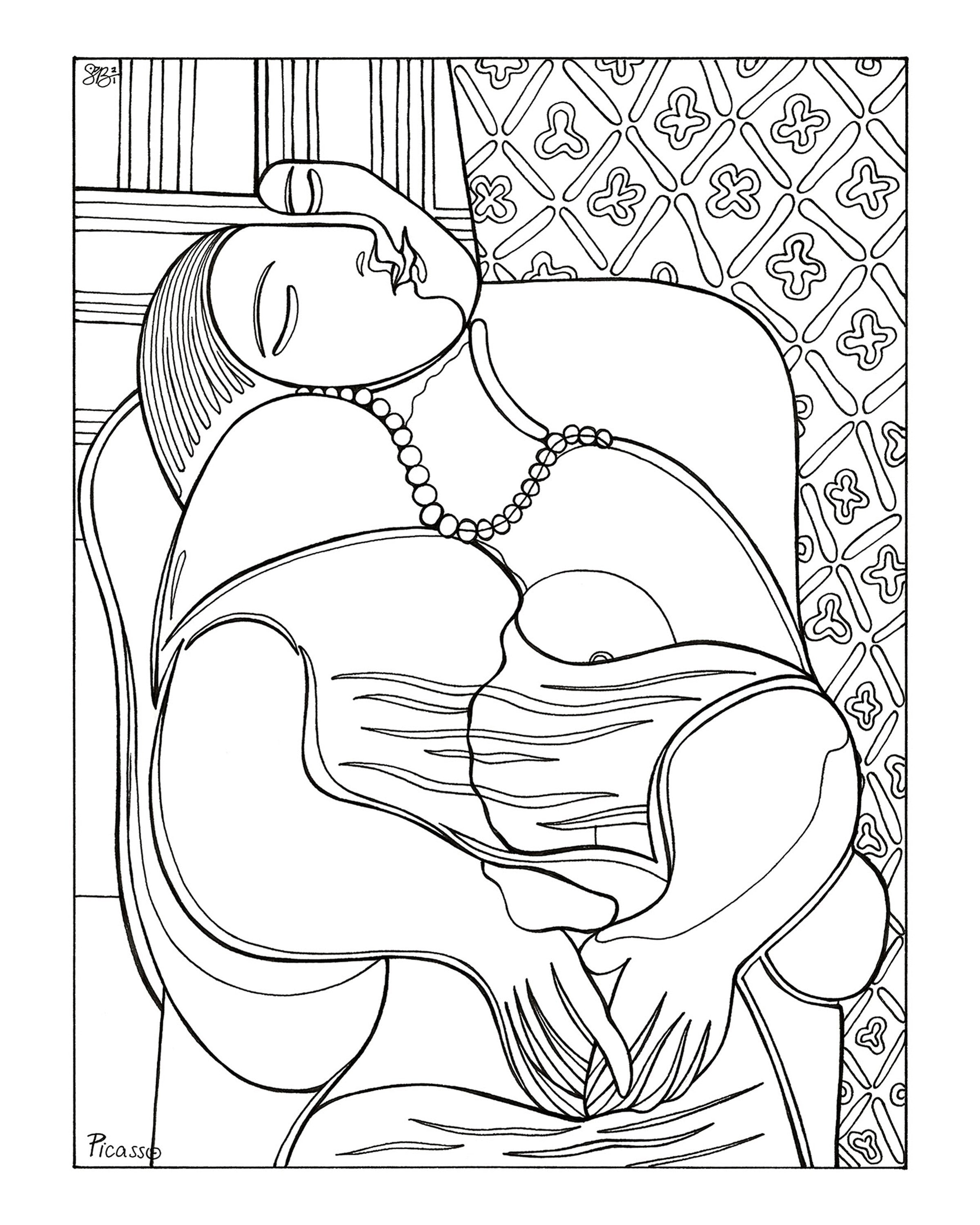 Le rãªve pablo picasso cubism modern art famous artist coloring page famous artist art history coloring page printable art