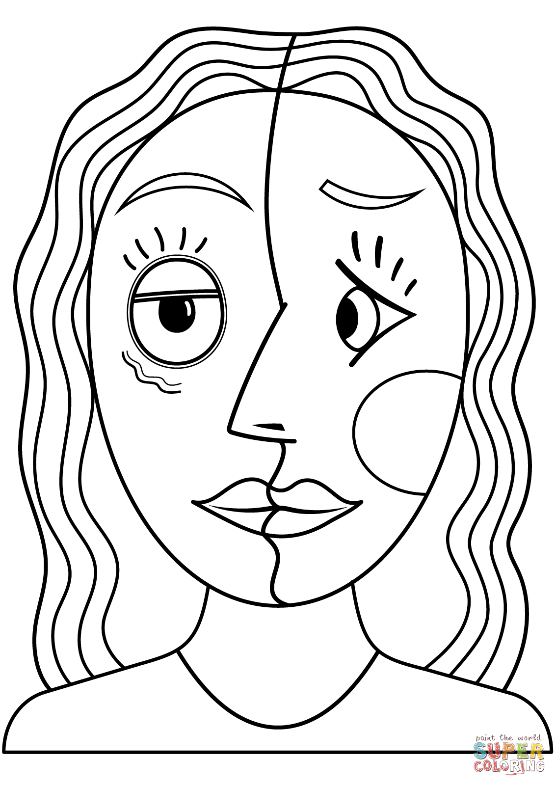 Face in the style of picasso coloring page free printable coloring pages