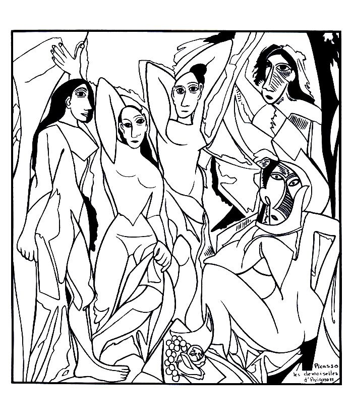 Coloring page for adult of the painting by picasso les demoiselles davignon arte de picasso pinturas de artistas famosos desenho picasso