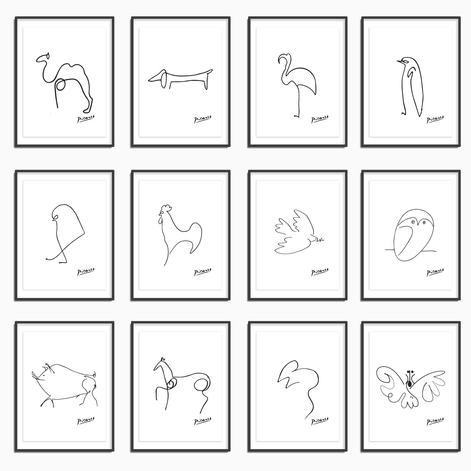 Picasso line drawings picasso prints set of animal sketches minimalist wall art picasso printables picasso wall art one line