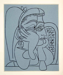 Lithograph pablo picasso female head profile portrait linocut abs â period paper historic art llc