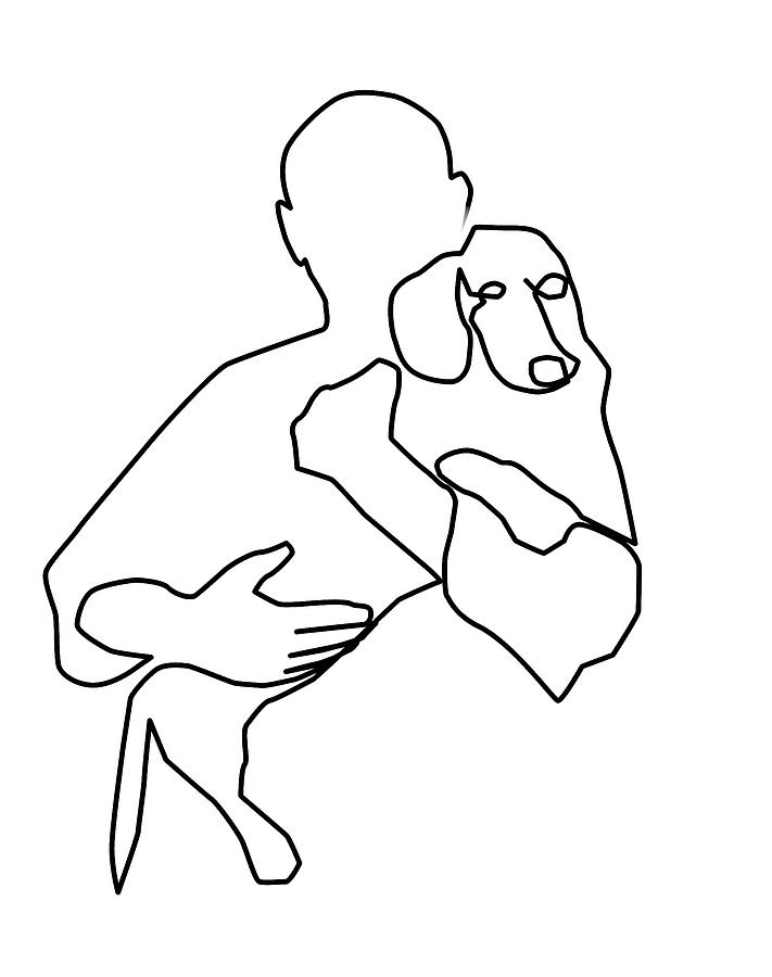 Picasso and his dog line art digital art by tin tran