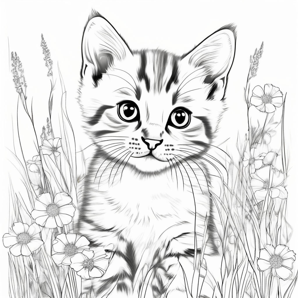 Draw a black and white cat as a younger kitten with yellow eyes draw in the style of picasso