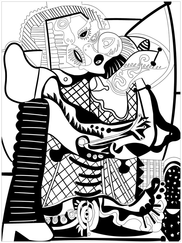 Coloring page inspired by a master piece by pablo picasso the kiss artist jim picasso coloring animal coloring pages disney princess coloring pages