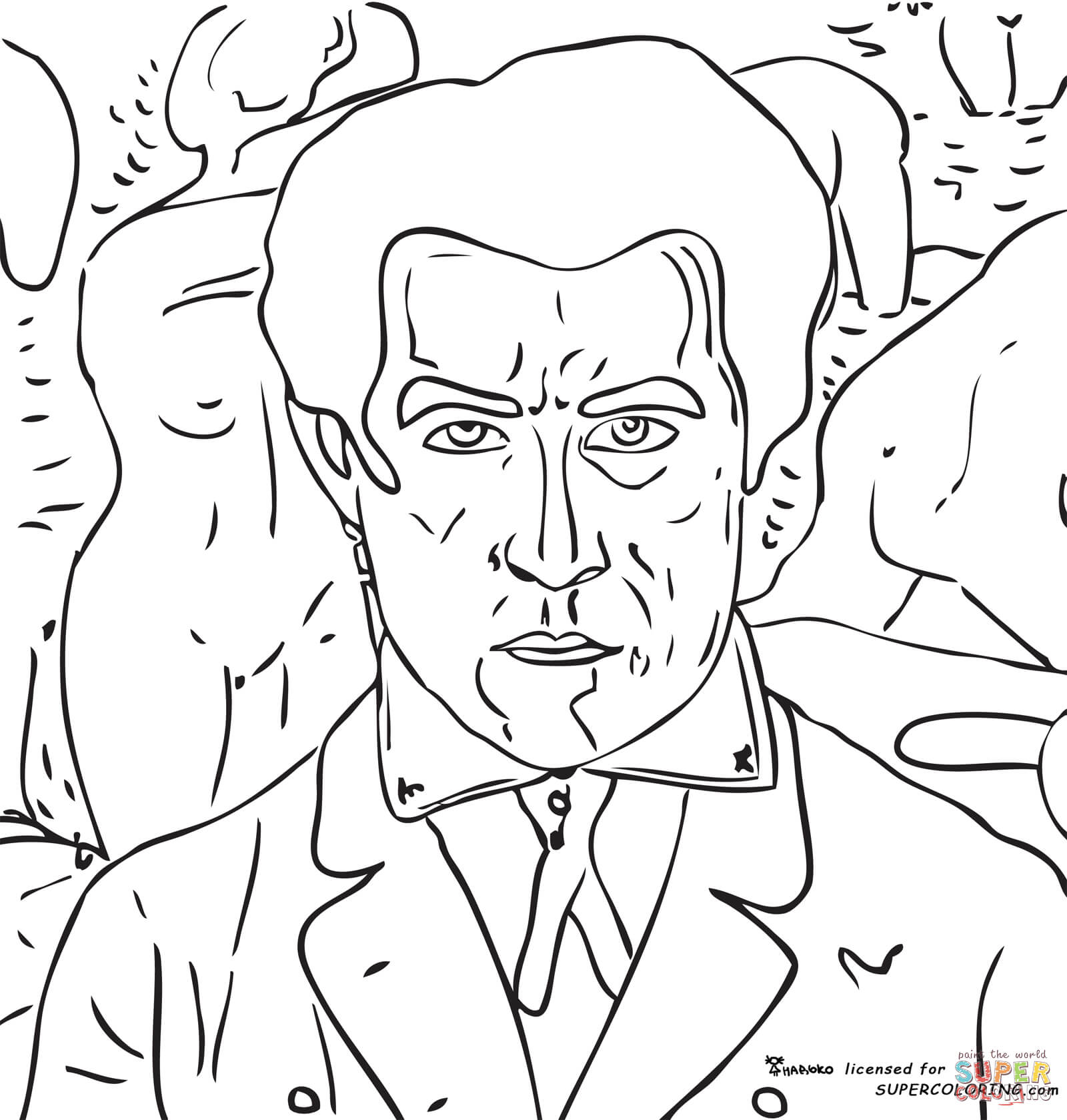 Self portrait by kazimir malevich coloring page free printable coloring pages