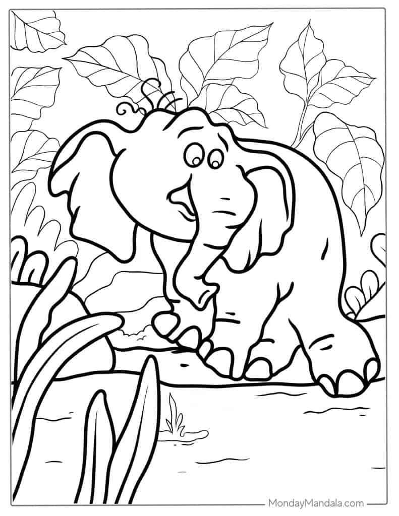 Elephant coloring pages free pdf printables