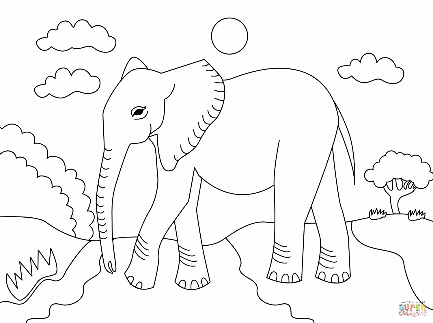 Elephant coloring page free printable coloring pages