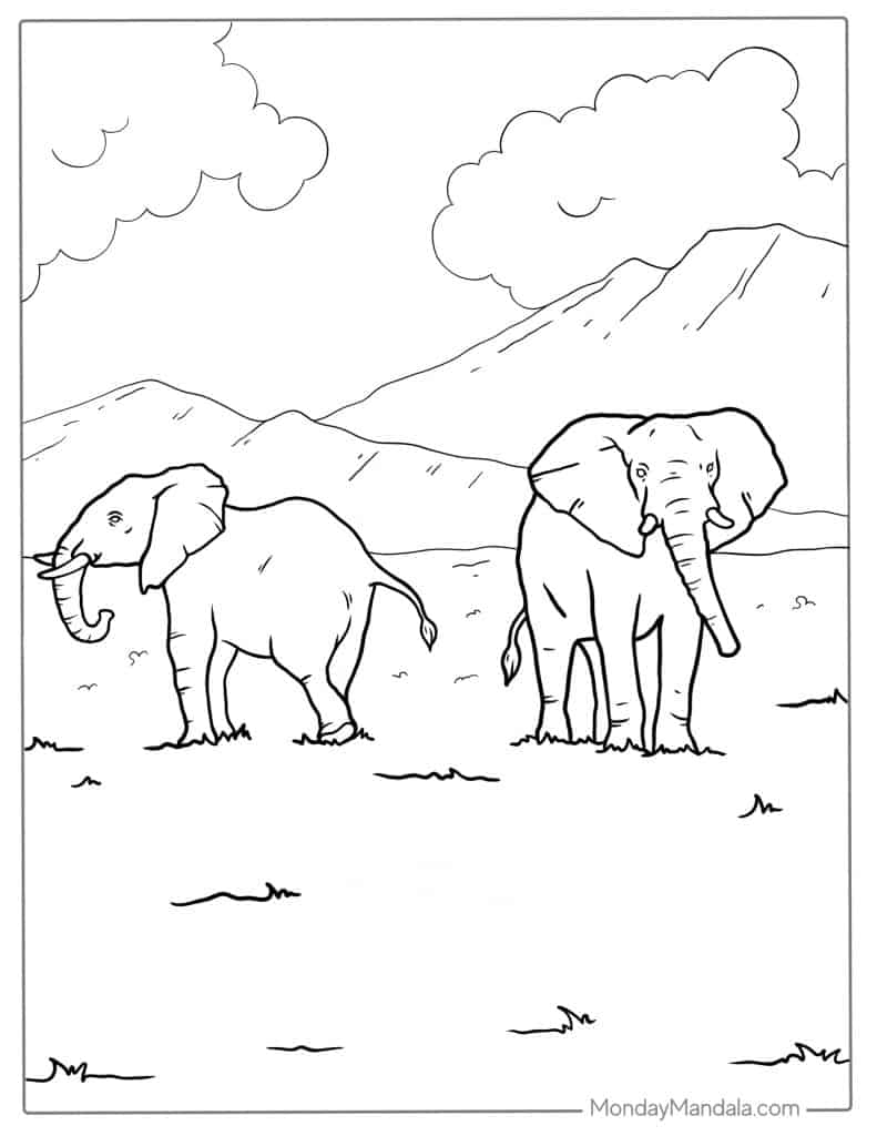 Elephant coloring pages free pdf printables