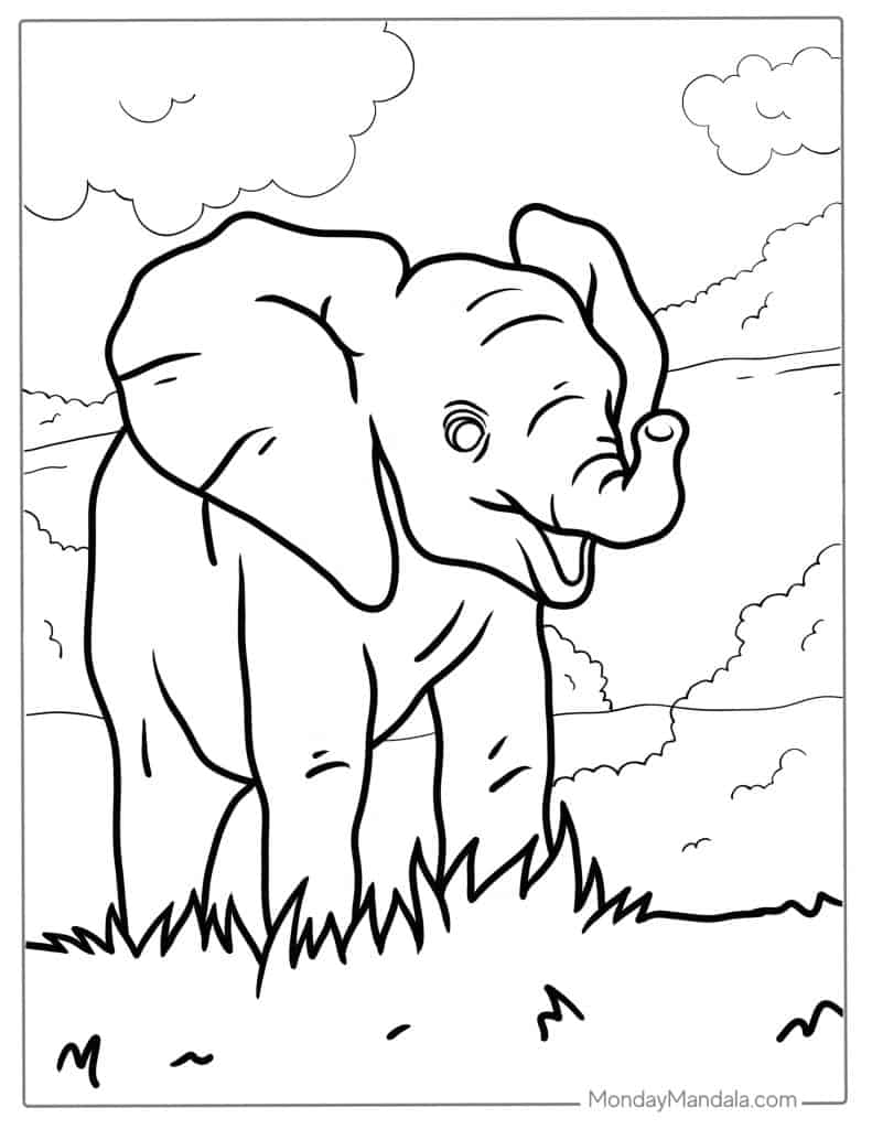 Elephant coloring pages free pdf printables