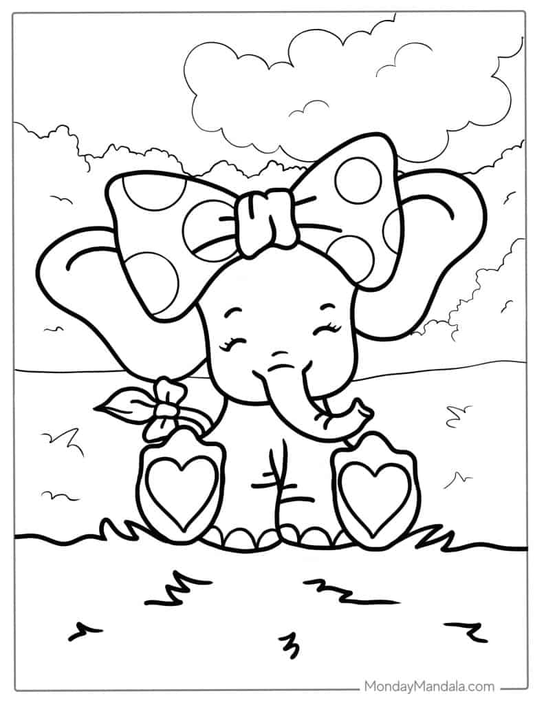 Elephant coloring pages free pdf printables