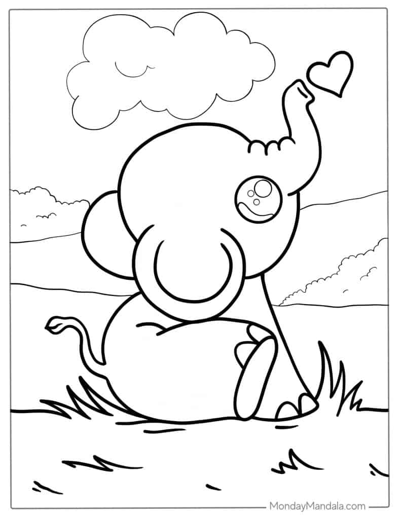 Elephant coloring pages free pdf printables