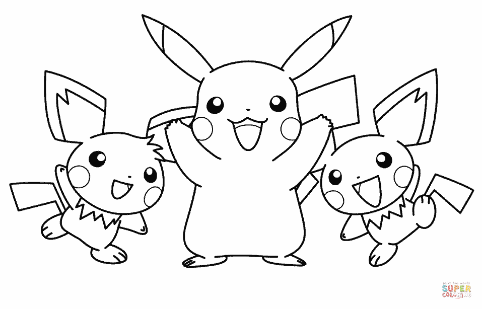 Pikachu and his friends coloring page free printable coloring pages