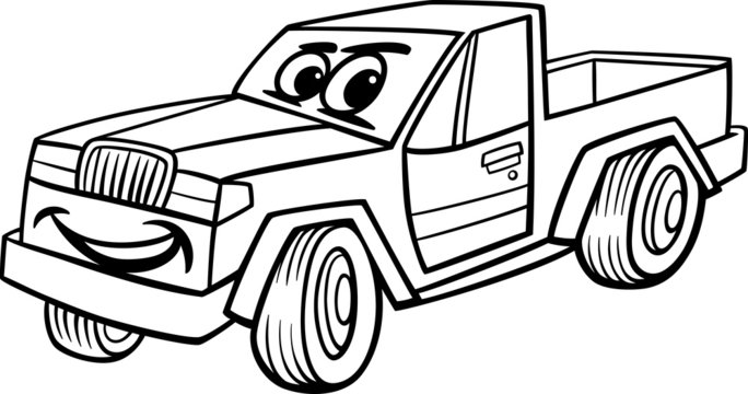 Pickup car cartoon coloring page vector