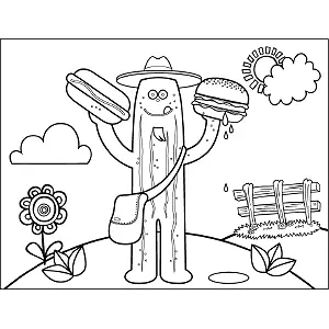 Pickle holding sandwiches coloring page