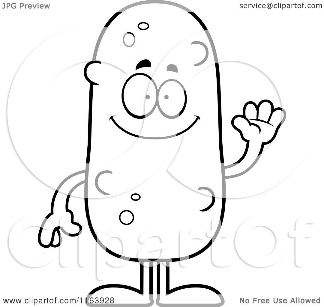 Cartoon of a waving pickle mascot