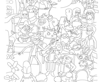 Rick and morty inspired coloring page coloring for adults pdf cartoon coloring pages