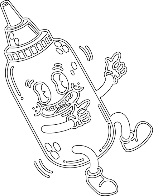 Premium vector a vector of a cute cartoon ketchup bottle in black and white colouring