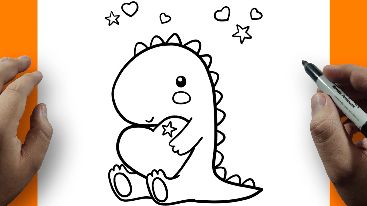 How to draw a cute baby dinosaur step by step for kids