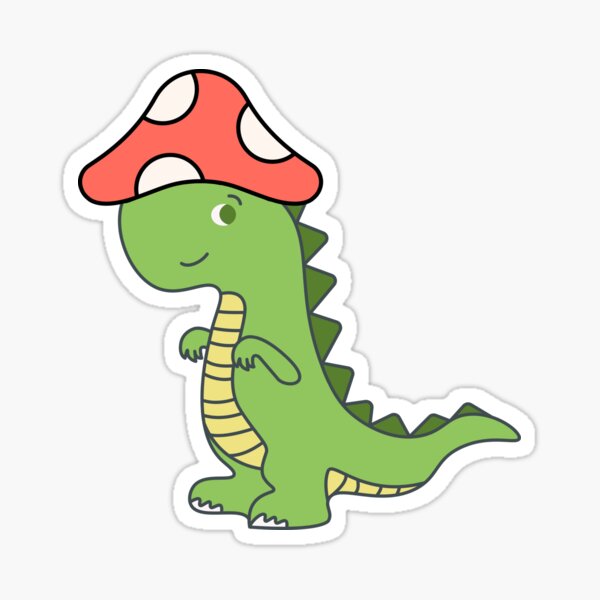 Simple red and white mushroom hat dinosaur sticker for sale by harithhilali