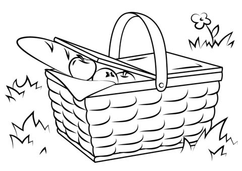 Picnic basket food coloring page basket drawing picnic basket coloring pages