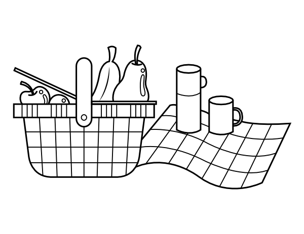 Printable picnic basket and blanket coloring page