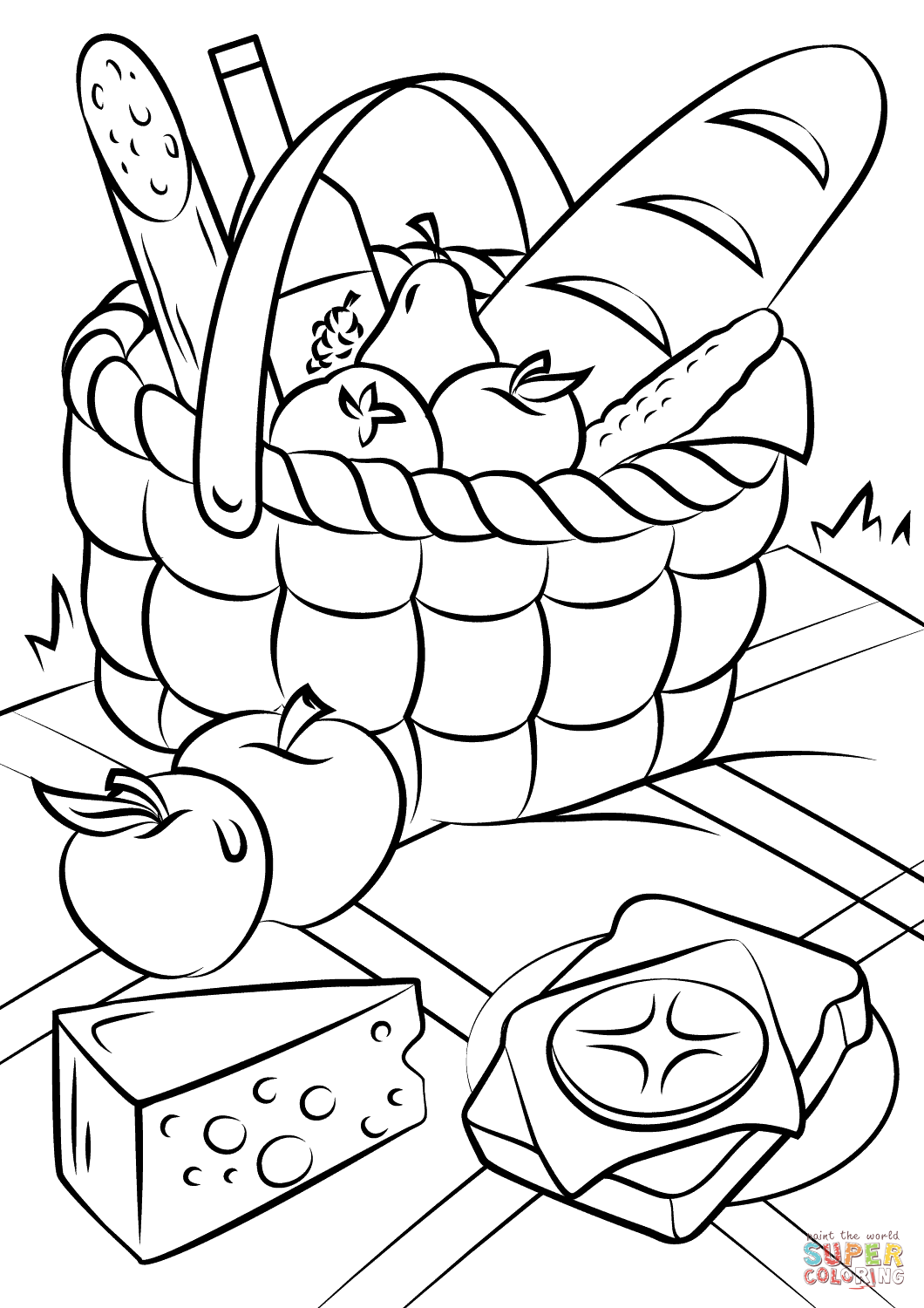 Picnic basket food coloring page free printable coloring pages