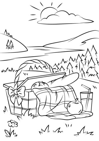 Picnic basket coloring page summer coloring pages coloring pages basket drawing