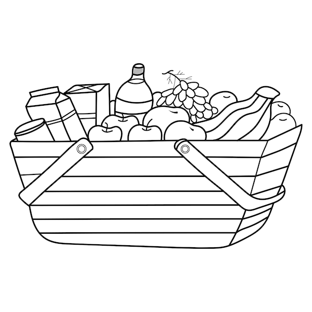 Premium vector vector fruit basket coloring page for kids vector illustration eps and image