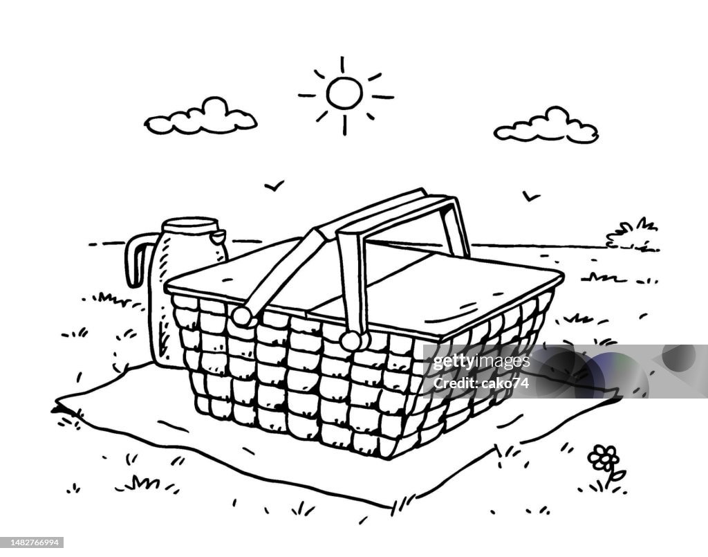 Hand drawn picnic basket illustration high