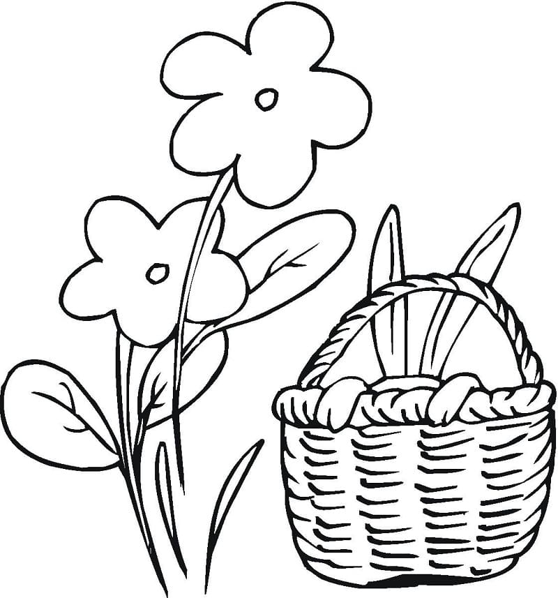 Flowers and easter basket coloring page