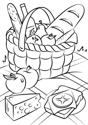 Picnic basket food coloring page free printable coloring pages