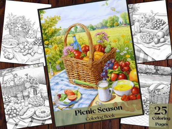 Picnic season coloring book adults and kids printable coloring books coloring pages instant download