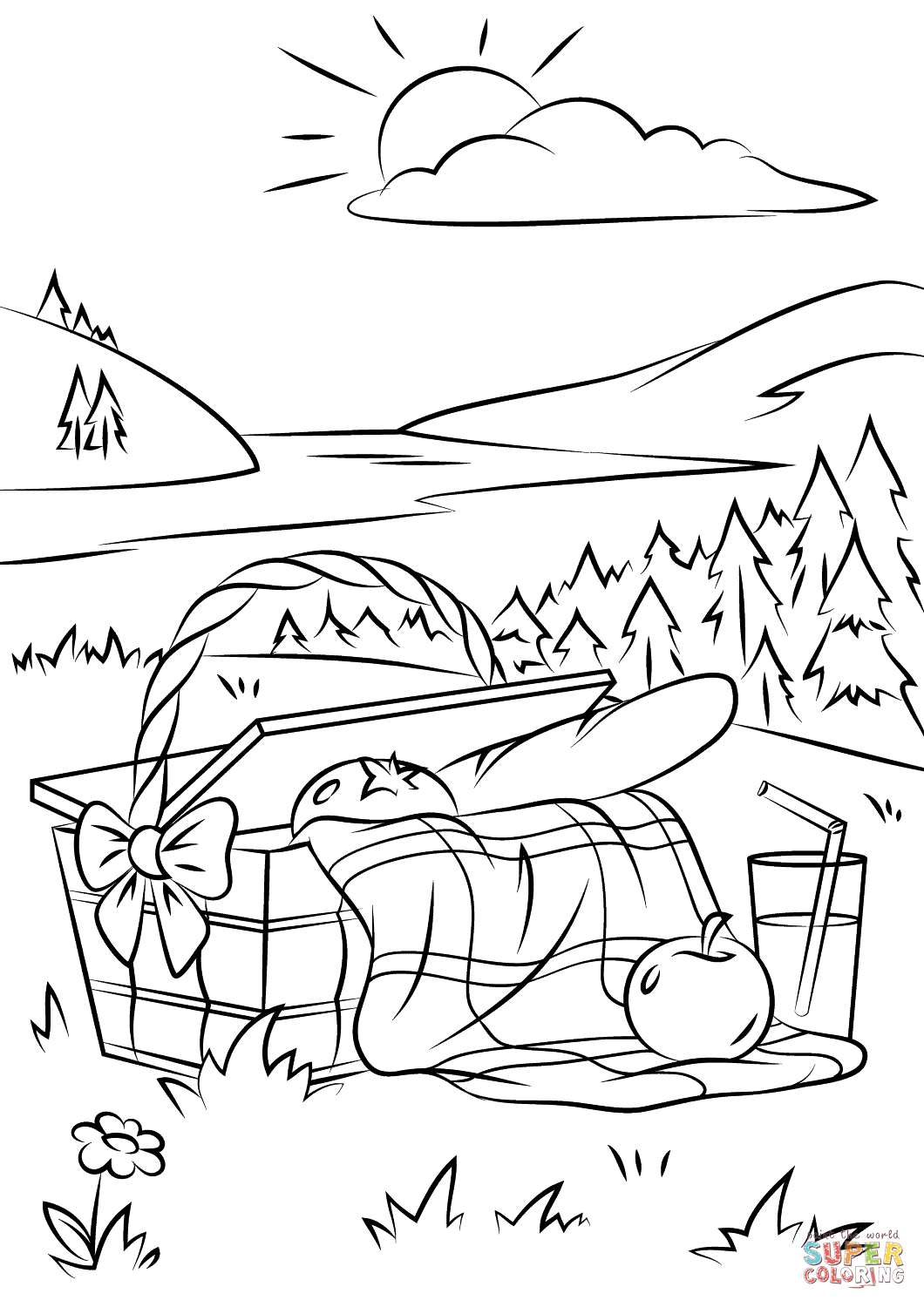 Picnic basket coloring page free printable coloring pages