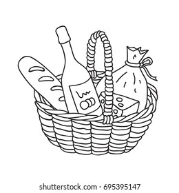 Hand drawn picnic basket food wine stock vector royalty free