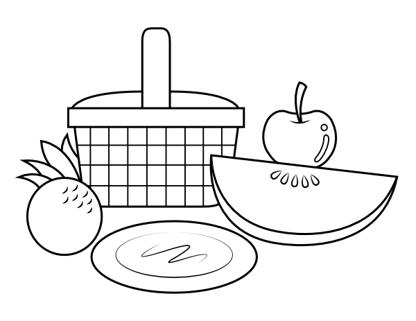 Printable fruit and picnic basket coloring page