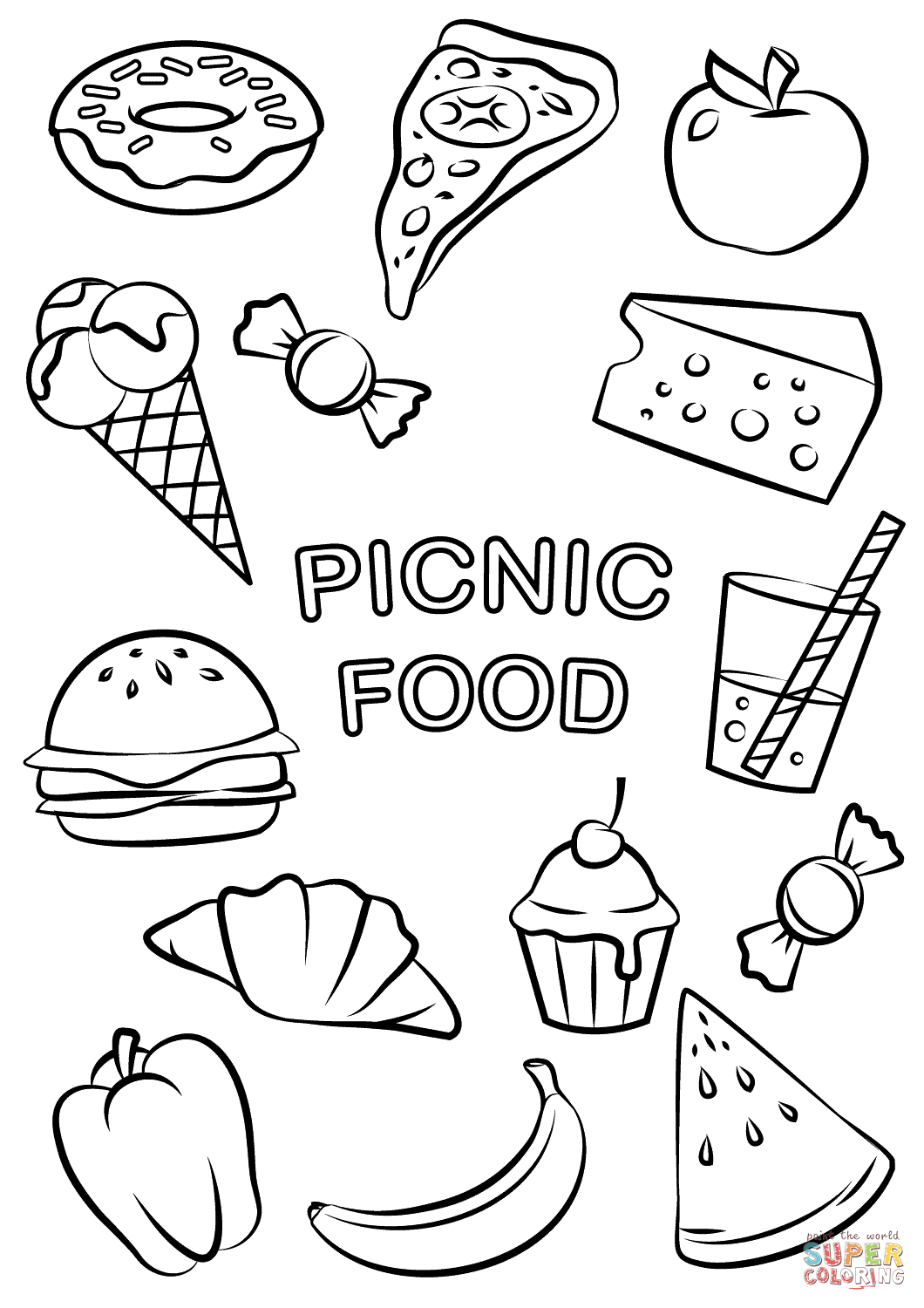 Picnic food coloring page free printable coloring pages free printable coloring pages coloring pages for kids coloring pages